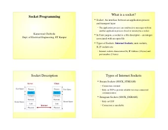 What is a socket?  Socket Programming  Socket: An interface between an application process  and