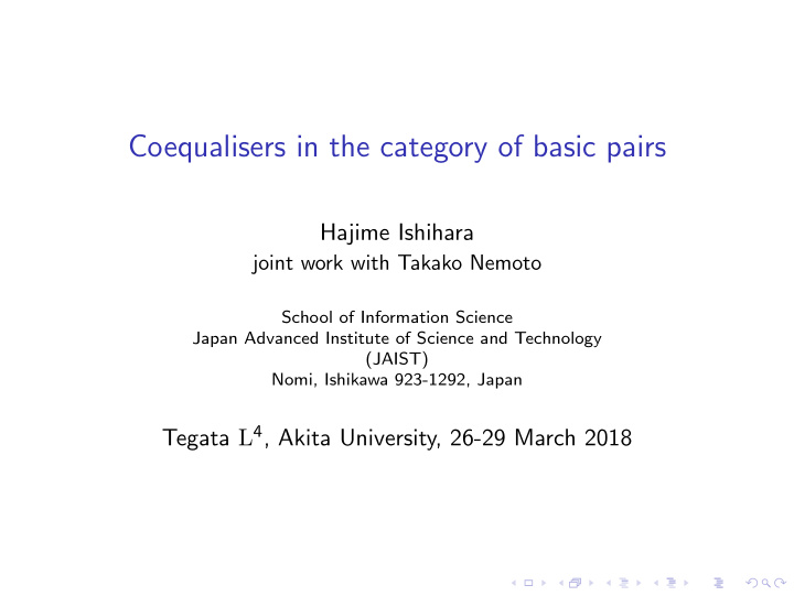 coequalisers in the category of basic pairs