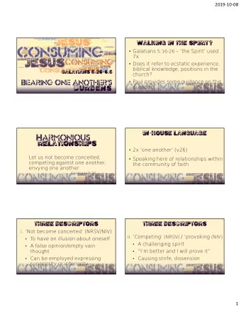 Harmonious  Relationships  2x one another (v26)  Let us not become conceited,  Speaking