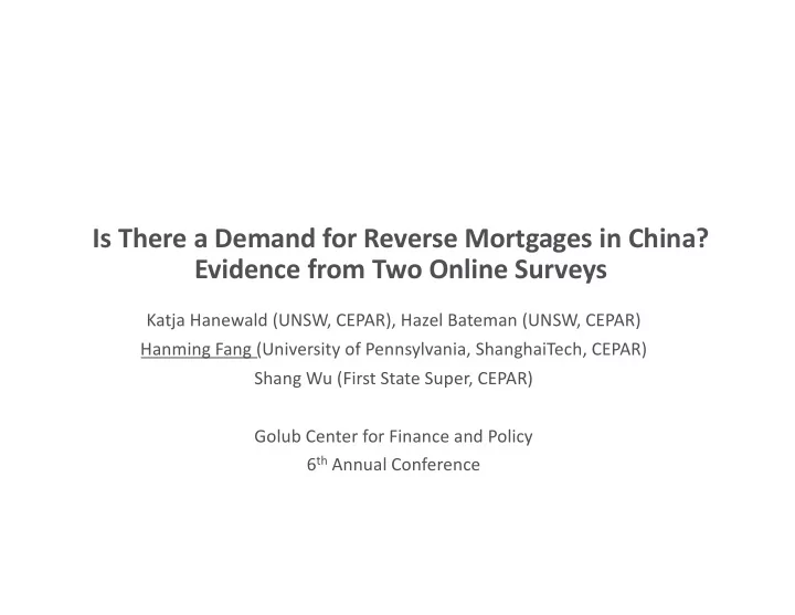 is there a demand for reverse mortgages in china evidence