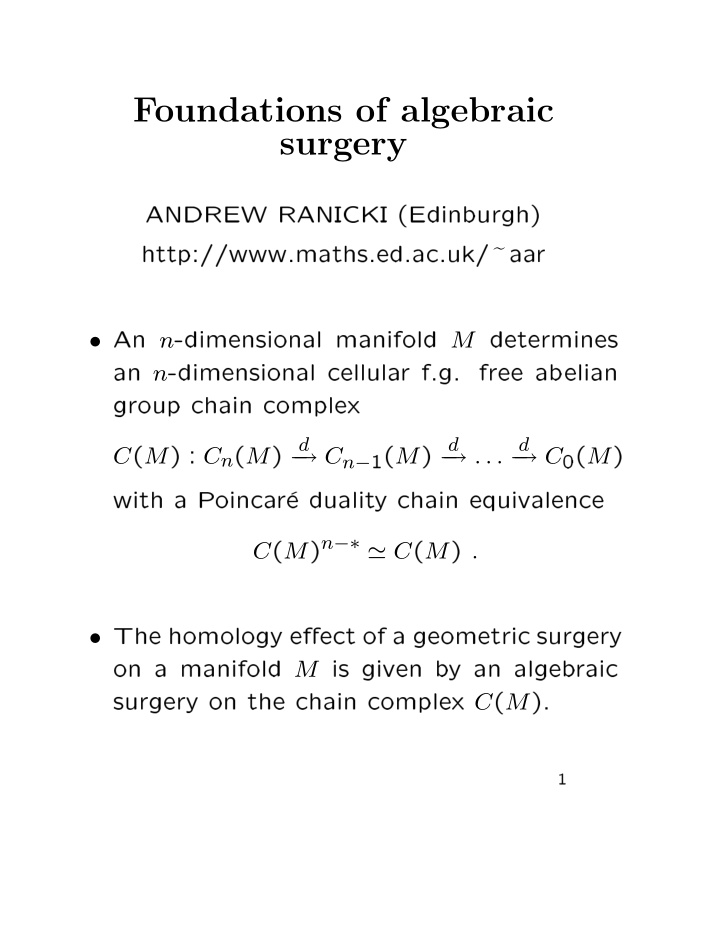 foundations of algebraic surgery