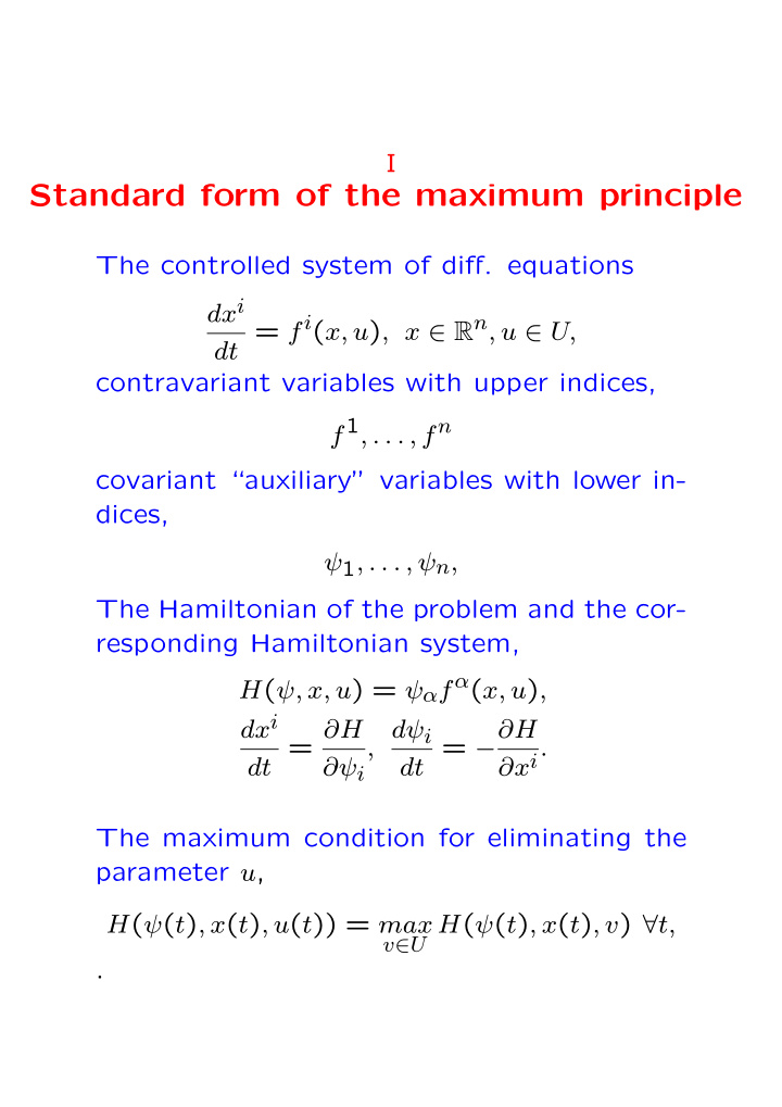 standard form of the maximum principle