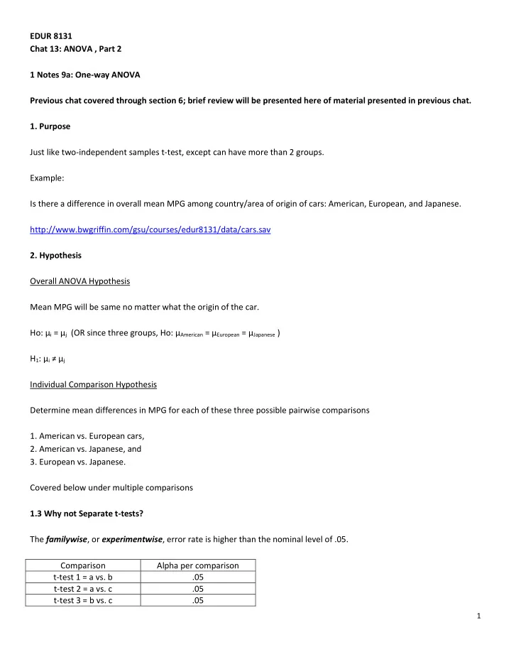 edur 8131 chat 13 anova part 2 1 notes 9a one way anova