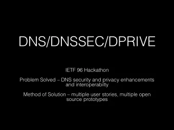 DNS/DNSSEC/DPRIVE  IETF 96 Hackathon   Problem Solved  DNS security and