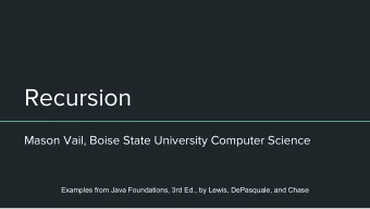 Recursion  Mason Vail, Boise State University Computer Science  Examples from Java Foundations, 3rd