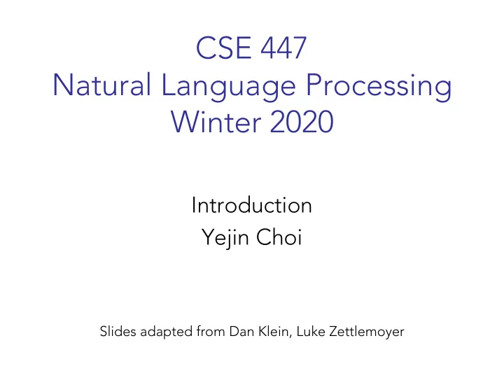 cse 447 natural language processing winter 2020