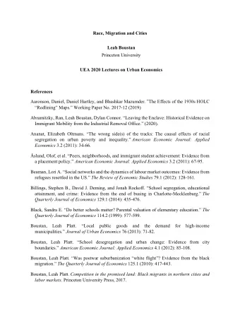 Race, Migration and Cities  Leah Boustan Princeton University  UEA 2020 Lectures on Urban Economics