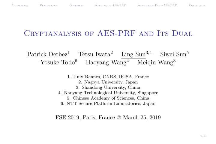 cryptanalysis of aes prf and its dual