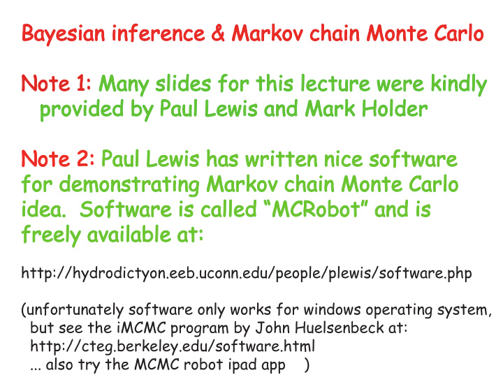 bayesian inference markov chain monte carlo note 1 many