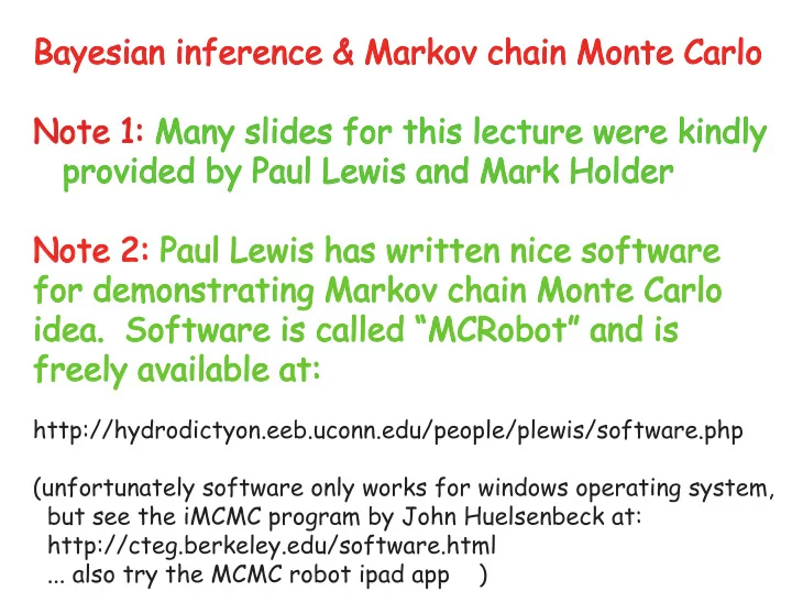 bayesian inference markov chain monte carlo note 1 many