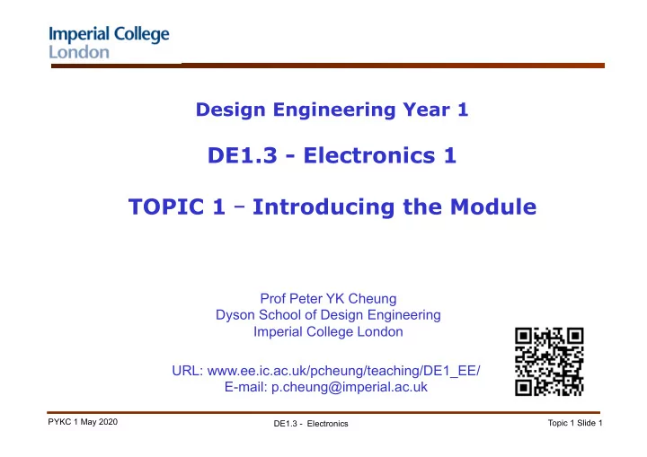 de1 3 electronics 1 topic 1 introducing the module