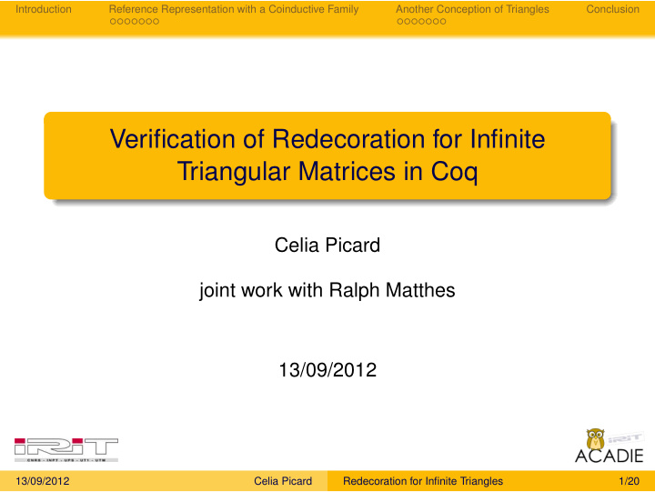 verification of redecoration for infinite triangular