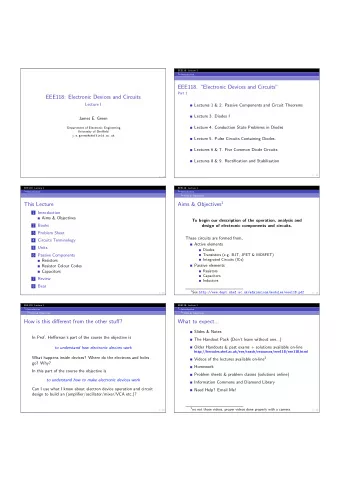 EEE118. Electronic Devices and Circuits  Part 1  EEE118: Electronic Devices and Circuits