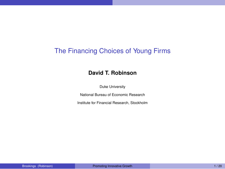 the financing choices of young firms