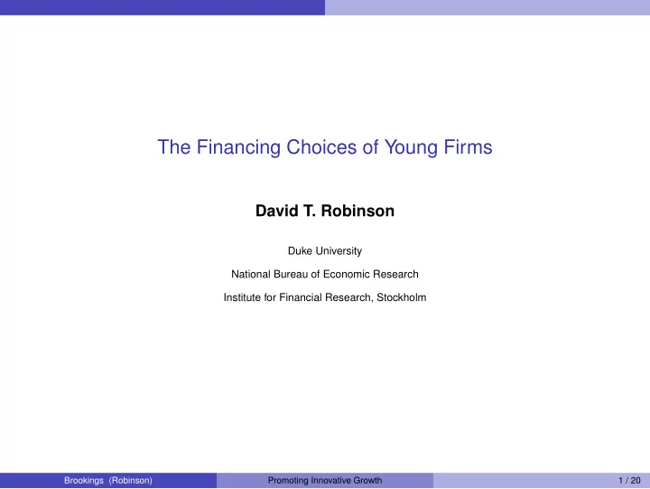 the financing choices of young firms