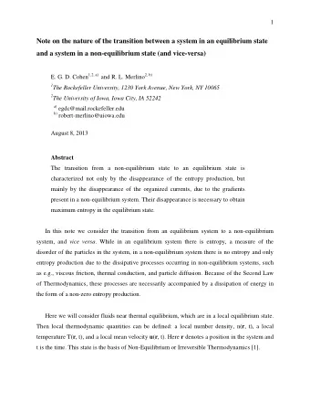 Note on the nature of the transition between a system in an equilibrium state  and a system in a