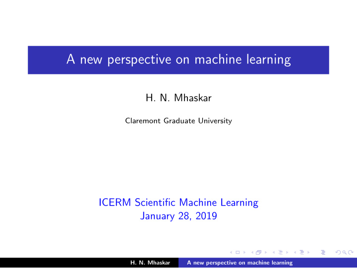 a new perspective on machine learning