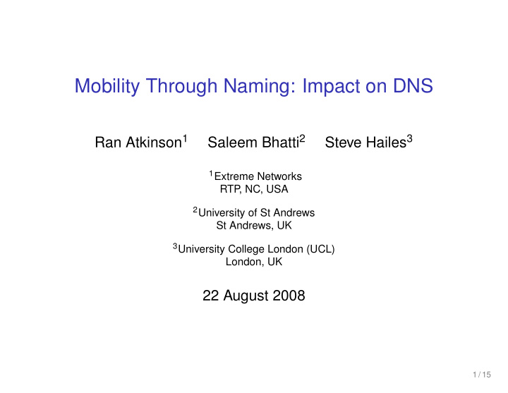 mobility through naming impact on dns