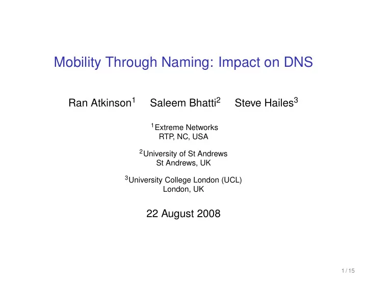 mobility through naming impact on dns