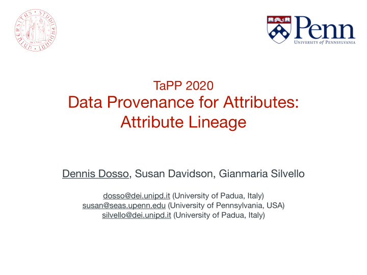 data provenance for attributes attribute lineage