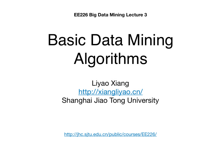 basic data mining algorithms