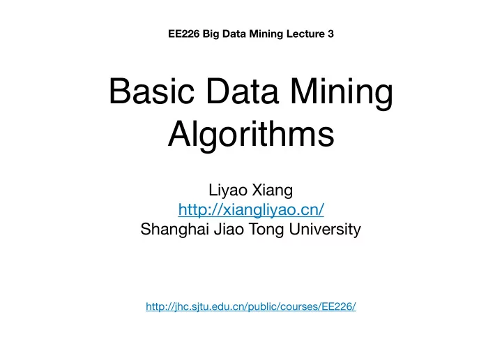 basic data mining algorithms