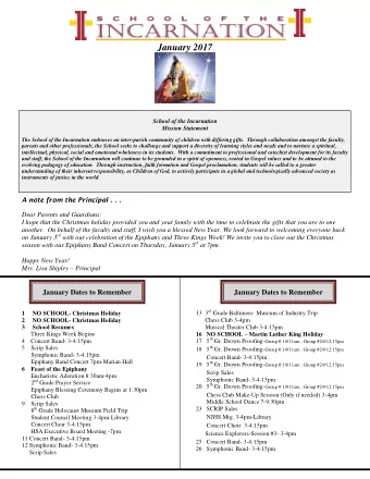 January 2017  School of the Incarnation  Mission Statement  The School of the Incarnation embraces