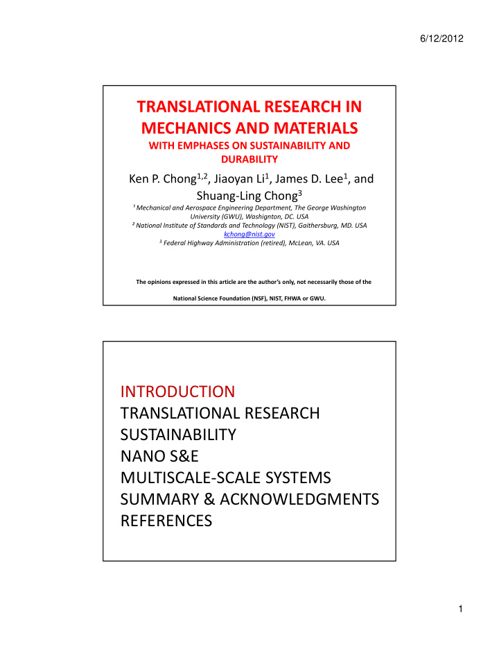 translational research in mechanics and materials