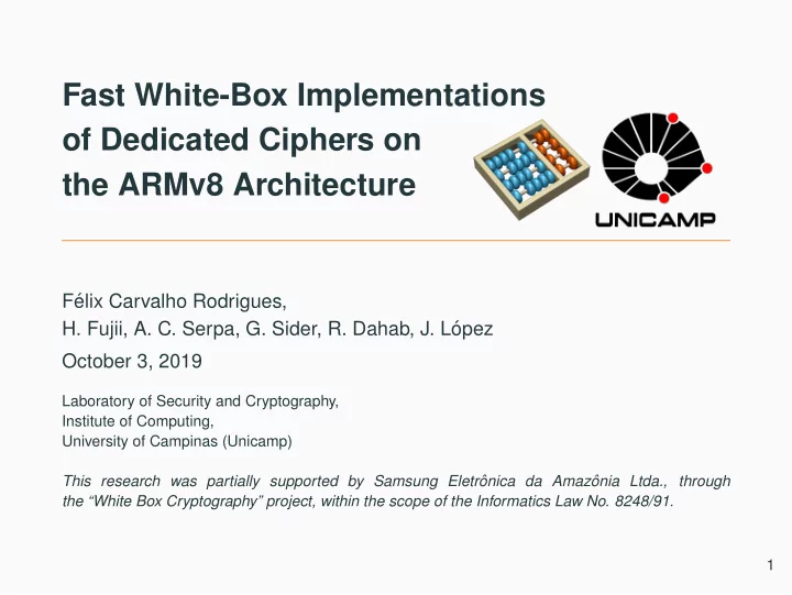 fast white box implementations of dedicated ciphers on