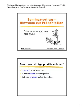 Seminarvortrag   Hinw eise zur Prsentation  Friedemann Mattern  ETH Zrich  ETH