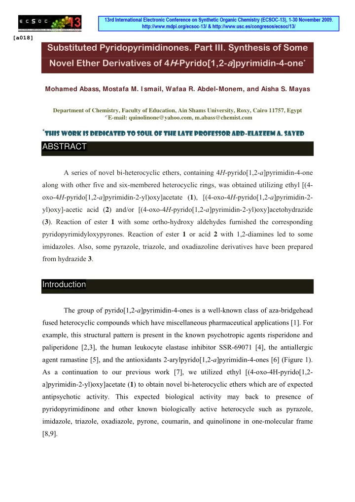 substituted pyridopyrimidinones part iii synthesis of