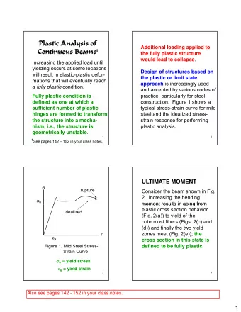 Plastic Analysis of  Plastic Analysis of  Additional loading applied to  Continuo  Continuous Beams