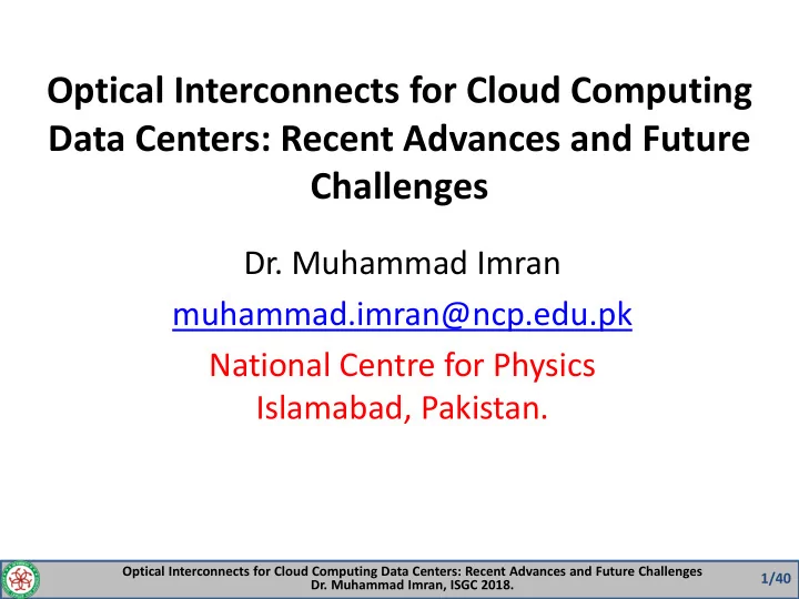 optical interconnects for cloud computing data centers