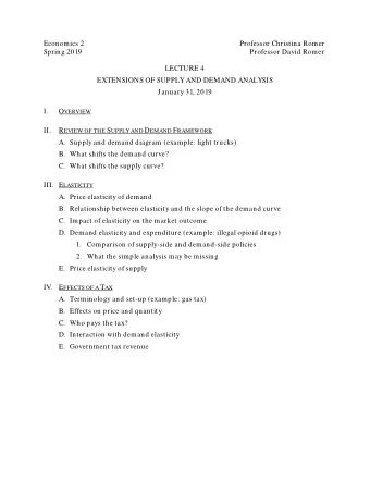 Economics 2  Professor Christina Romer  Spring 2019  Professor David Romer  LECTURE 4  EXTENSIONS