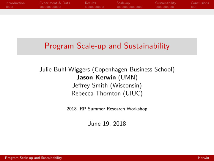 program scale up and sustainability