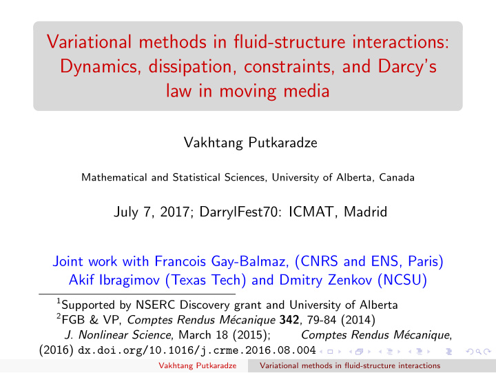 variational methods in fluid structure interactions