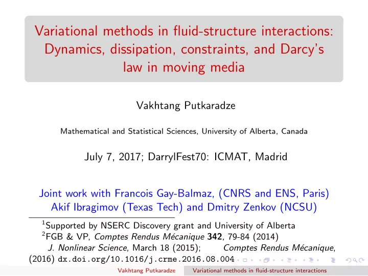 variational methods in fluid structure interactions