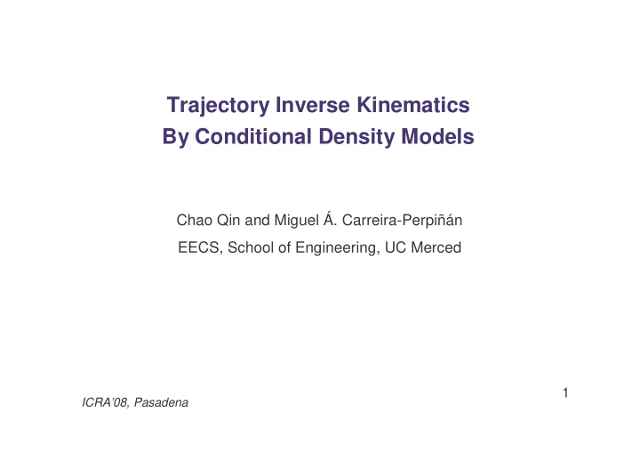 trajectory inverse kinematics by conditional density