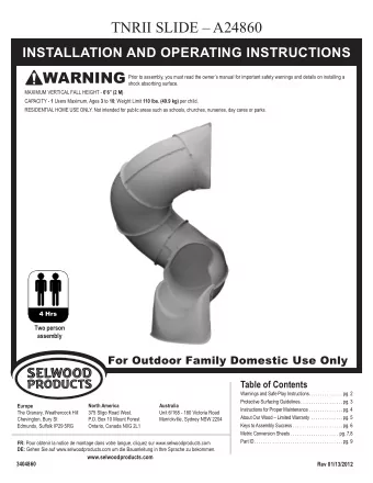 TNRII SLIDE  A24860  INSTALLATION AND OPERATING INSTRUCTIONS  WARNING  Prior to assembly, you