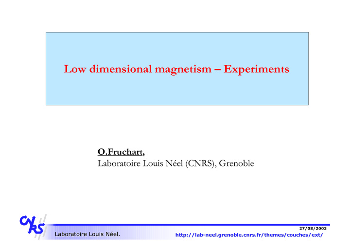 low dimensional magnetism experiments