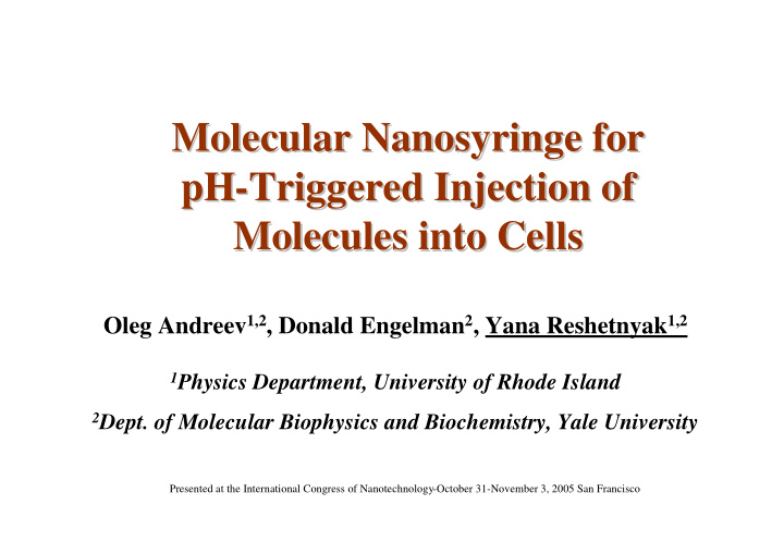 molecular nanosyringe nanosyringe for for molecular ph
