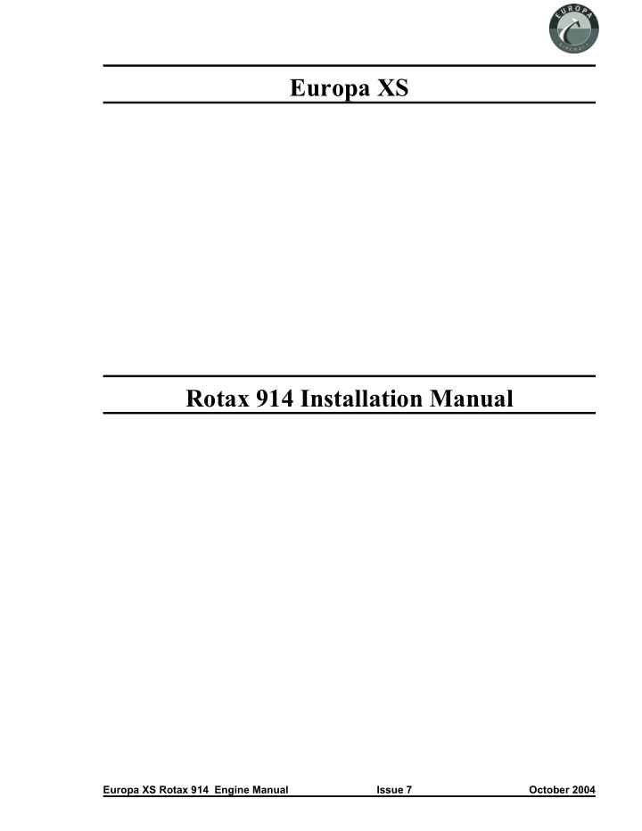 europa xs rotax 914 installation manual