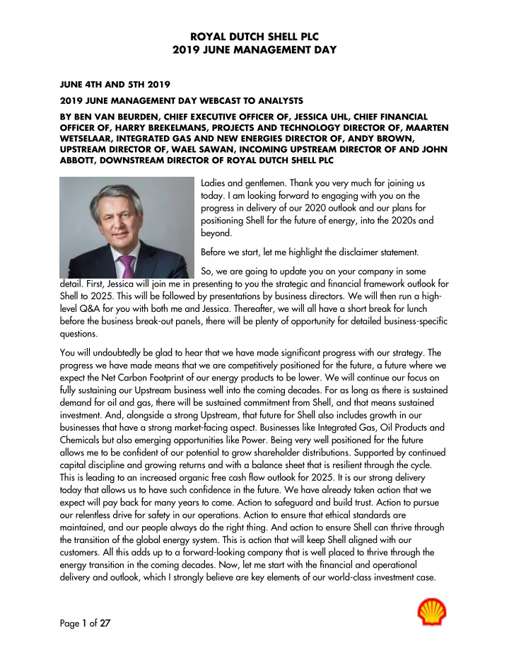 royal dutch shell plc 2019 june management day