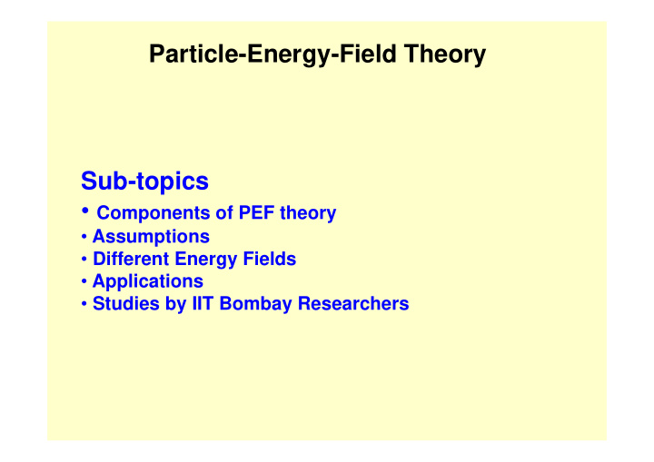 particle energy field theory sub topics