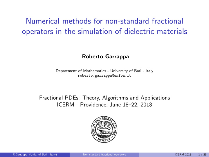numerical methods for non standard fractional operators