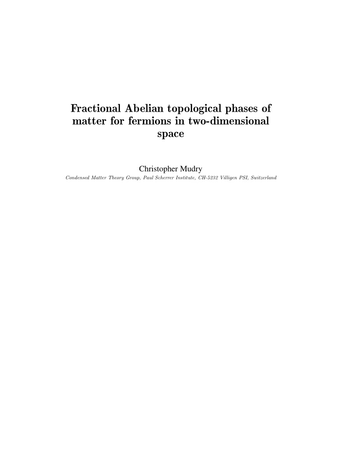 fractional abelian topological phases of matter for