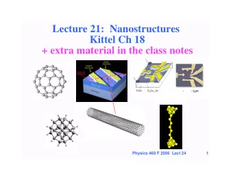 Lecture 21:  Nanostructures  Kittel Ch 18  + extra material in the class notes  Physics 460 F 2006