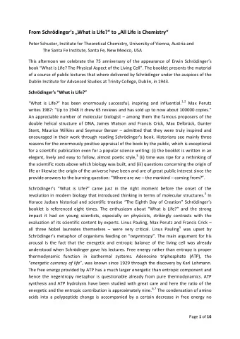 From Schrdingers What is Life? to All Life is Chemistry  Peter Schuster, Institute