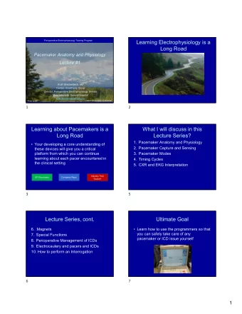 Learning Electrophysiology is a  Long Road  Pacemaker Anatomy and Physiology  Lecture #1  Scott