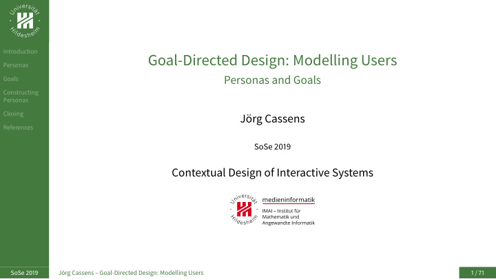 goal directed design modelling users